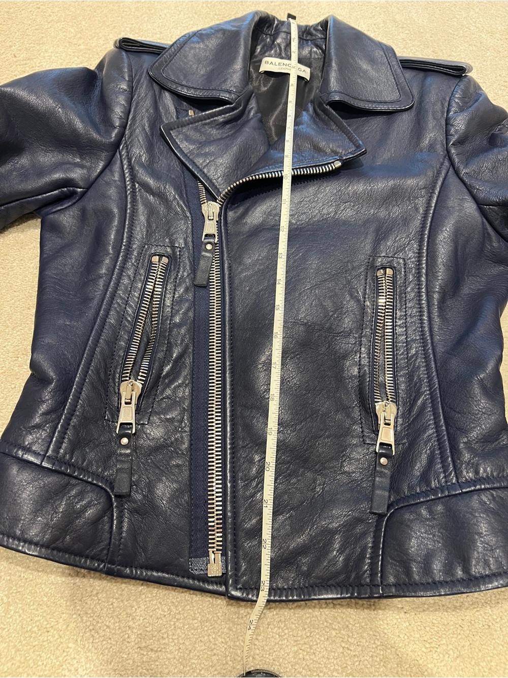 Balenciaga Dark Navy Leather Moto Jacket - Picture 11 of 16